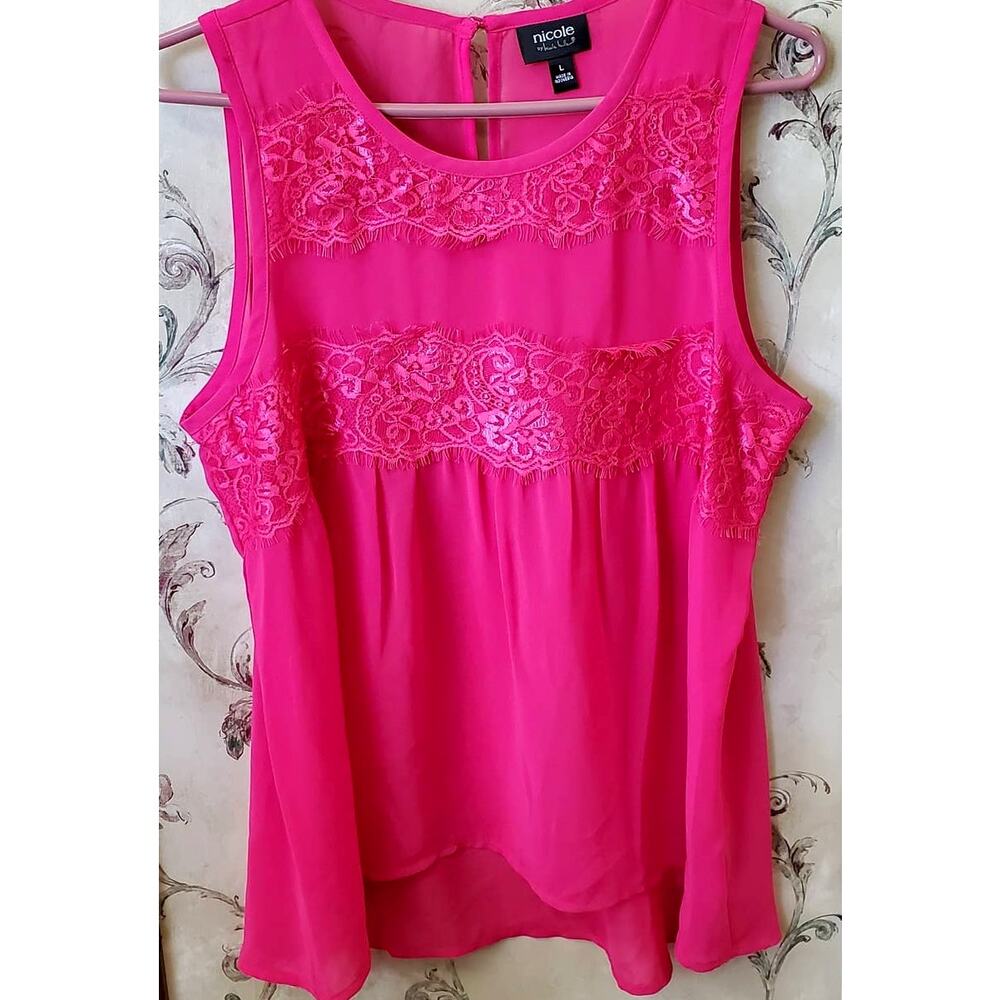 Nicole by Nicole Miller Women's Pink Lace Sleeveless Tank Top Size L
